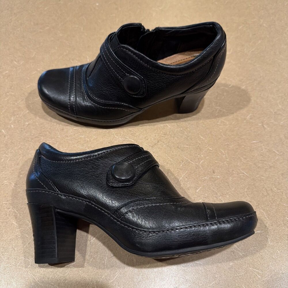 Clarks Artisan Shooties Womens 6 Black Leather Ankle Boots Block Heel 85075 Shoe